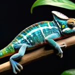 파충류 영양제 종류 - **A vibrant, healthy chameleon perching on a branch in a lush, sun-drenched terrarium.** The chamele...