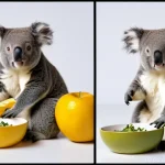코알라 먹이 섭취량 - Here are three image prompts in English, detailing various aspects of koalas and their diet, while a...