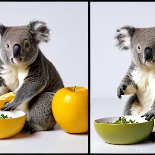 코알라 먹이 섭취량 - Here are three image prompts in English, detailing various aspects of koalas and their diet, while a...