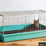 사육장 DIY 제작법 - A cozy small animal cage made from natural wood panels with a warm tone, featuring smooth rounded co...