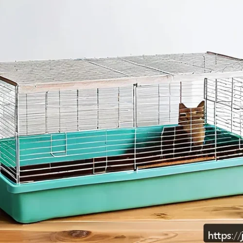 사육장 DIY 제작법 - A cozy small animal cage made from natural wood panels with a warm tone, featuring smooth rounded co...