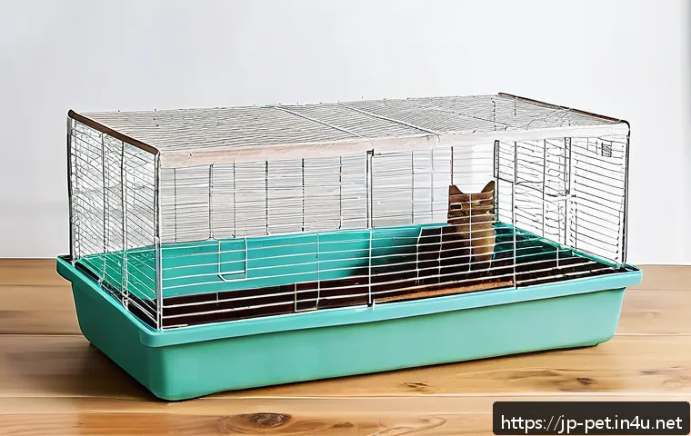 사육장 DIY 제작법 - A cozy small animal cage made from natural wood panels with a warm tone, featuring smooth rounded co...